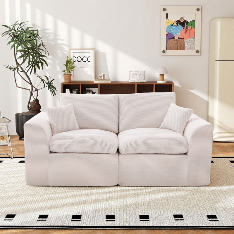 Canapé modulaire à compression modulaire en velours côtelé 80,3 po, Beige