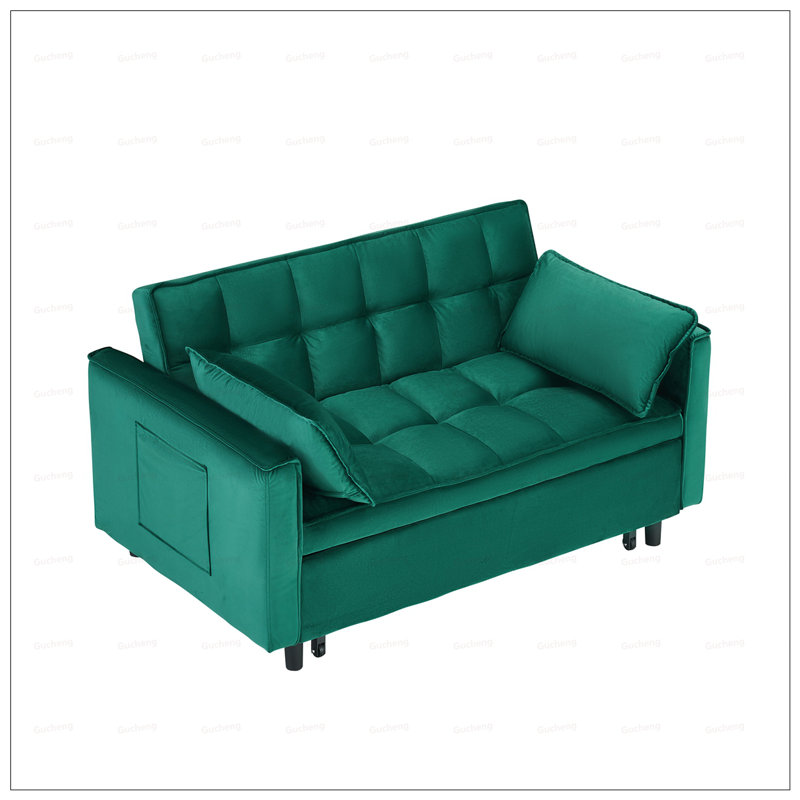 Coussin de futon moderne en velours avec dossier inclinable, coussins décoratifs, poches et canapé-lit convertible pour le salon