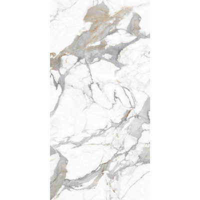 Calacatta Carrara 32" x 64" Porcelain Marble Look Wall & Floor Matte White Tile