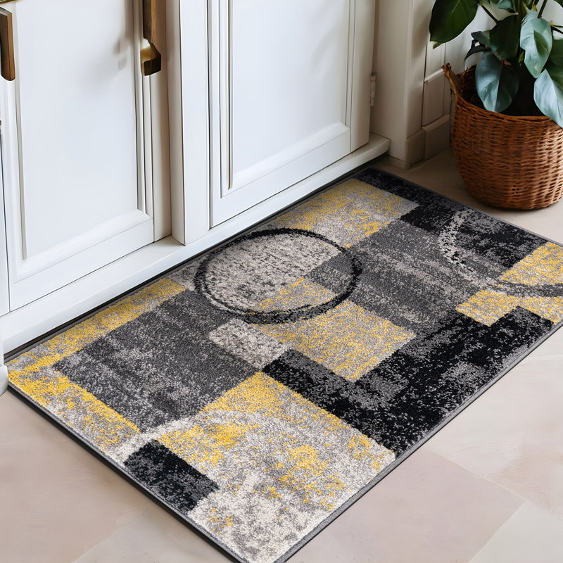 Bionda Geometric Yellow/Black/Gray Area Rug, Rectangle 2' x 3'