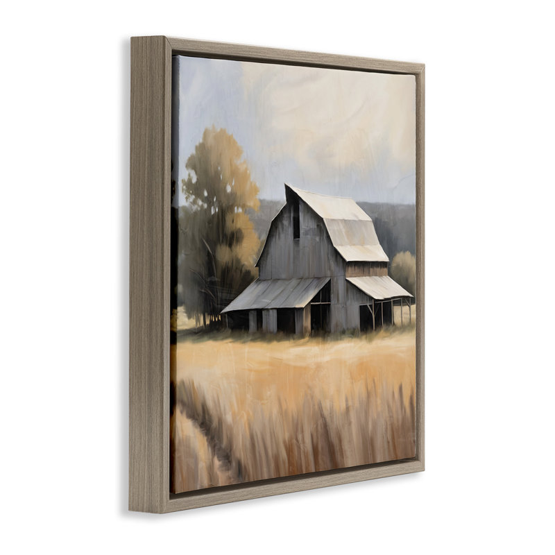 "Peaceful Barn in Field", art mural sur toile flottante par Kim Allen, Cadre flottant orme Montalcino, H 25 po x l 25 po