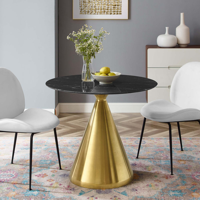 Tupelo Artificial Marble Dining Table by Modway, Black, 36" L x 36" W
