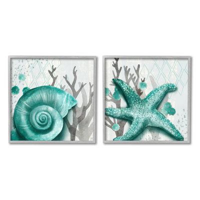 " Turquoise Pop Sea Floor Diamond Pattern Gray Coral " by Jackie Quigley 2 - Pieces
