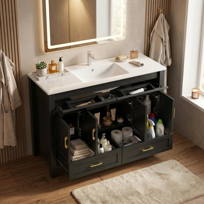 48" Bathroom Vanity with Sink, Freestanding Bathroom Vanity Cabinet with Soft-Close Doors & Drawers, Ample Storage