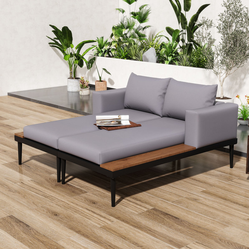 Outdoor Convertible Patio Daybed with Adjustable Leg Supports, Washable Cushions and Side Space, Gray