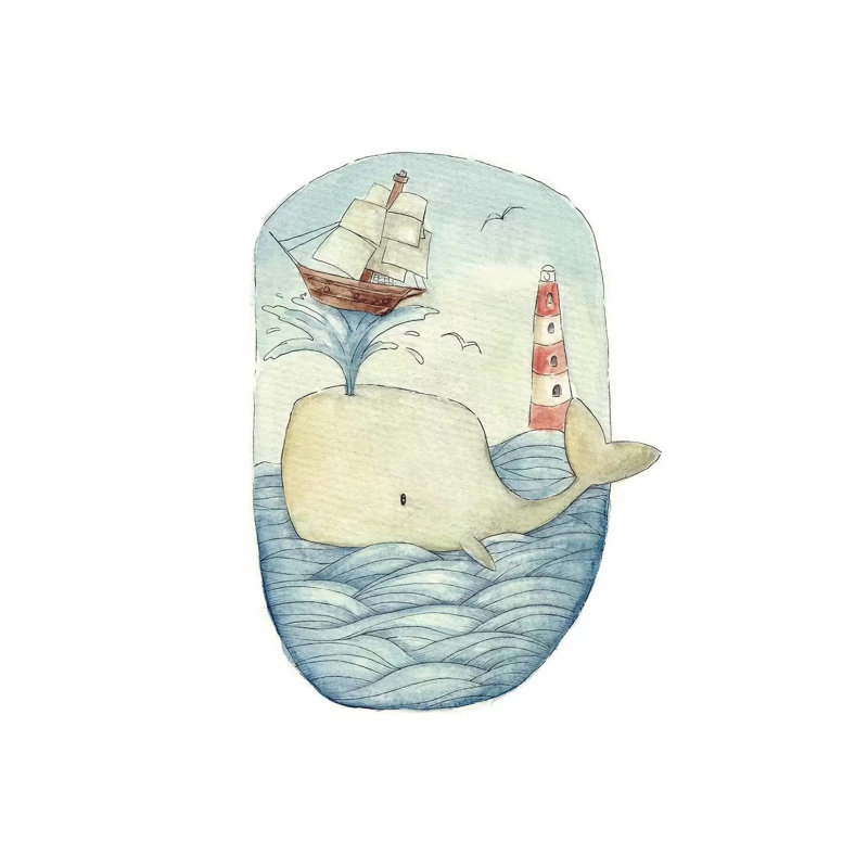 Cute Whale In The Sea by Mike Koubou - Wrapped Canvas Print, 20.32 cm H x 30.48 cm W