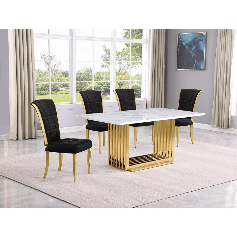Ensemble de salle à manger rectangulaire L 68 po x l 38 po Kernisha, 5, Noir / or, Or