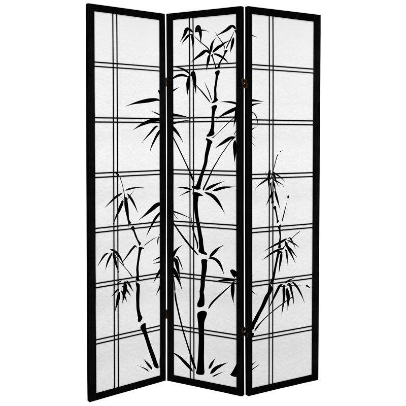 71" x 47.25" Bamboo Tree Tall  3 Panel Room Divider, Black