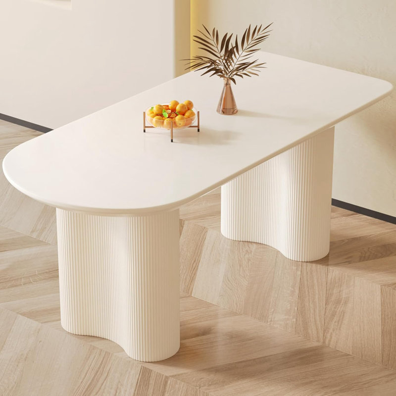 Dining Table And Irregular Side Table, 4-8 Person Dining Table, Thick Engineering Wood Round Wave Table Legs