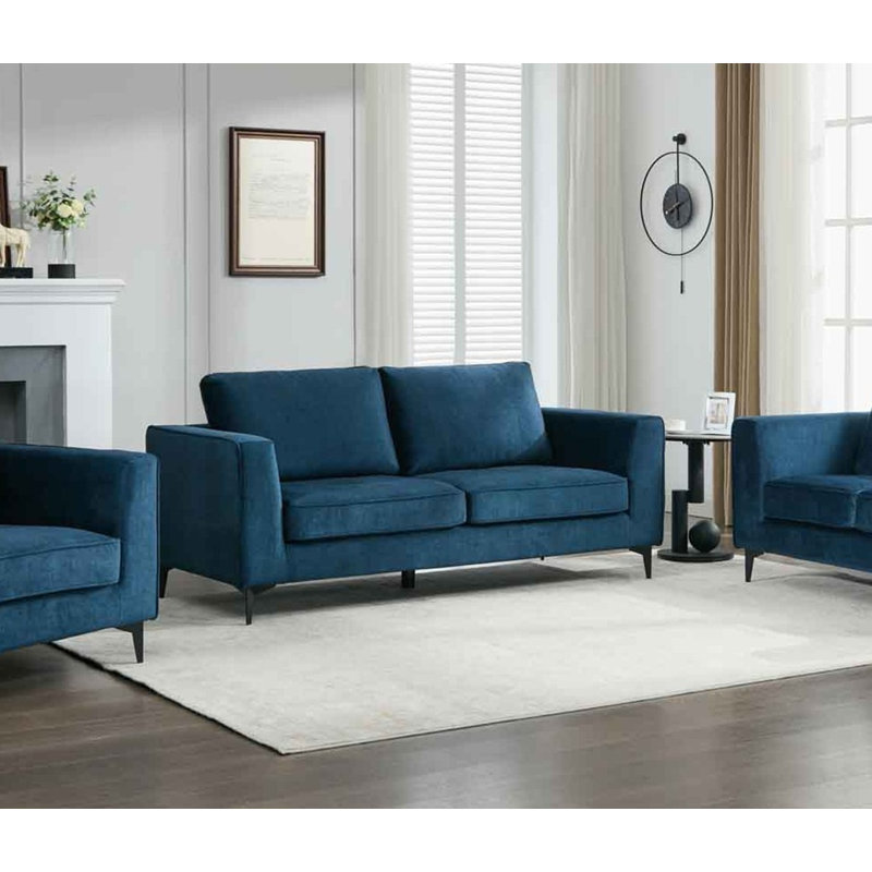 Carmen Modern Upholstered Sofa, Blue, 3