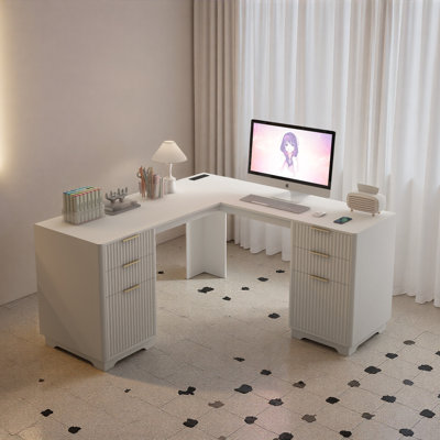 L Shaped Desk,Computer Desk with Drawers,Bookshelf,Modern Corner Desk,Home Office Desk,L-Shaped Study Table Writing Desk,Corner Gaming Computer Desk with Storage