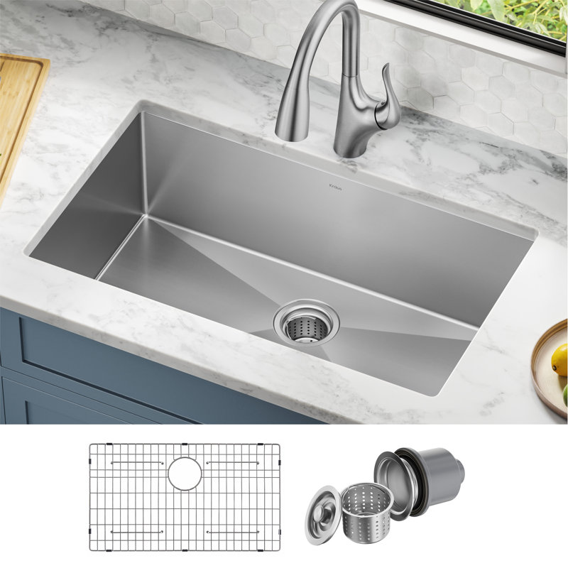 Évier de cuisine en acier inoxydable KRAUS Standart Pro, Bol simple, H 10 po x l 19 po x L 27 po