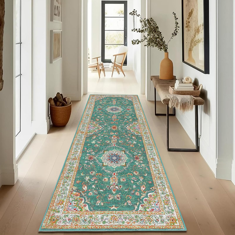 Floral Flatweave Area Rug, Runner 60 x 180cm