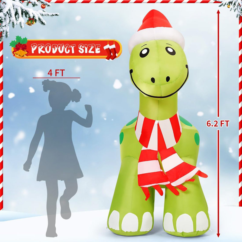 Dinosaure de Noël gonflable 6 pi avec DEL intégrées