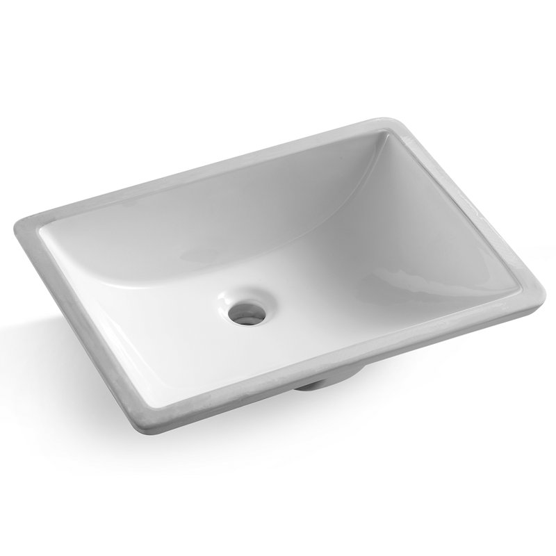 Glossy White Ceramic Square Undermount Bathroom Sink