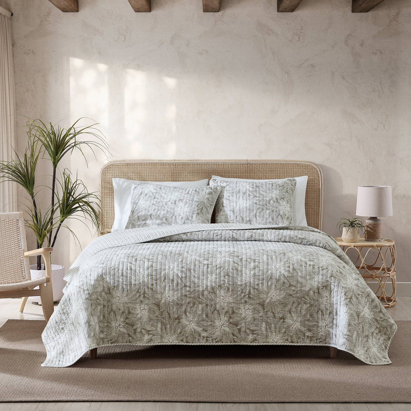 Makena Twin Brown Cotton Reversible Quilt Set