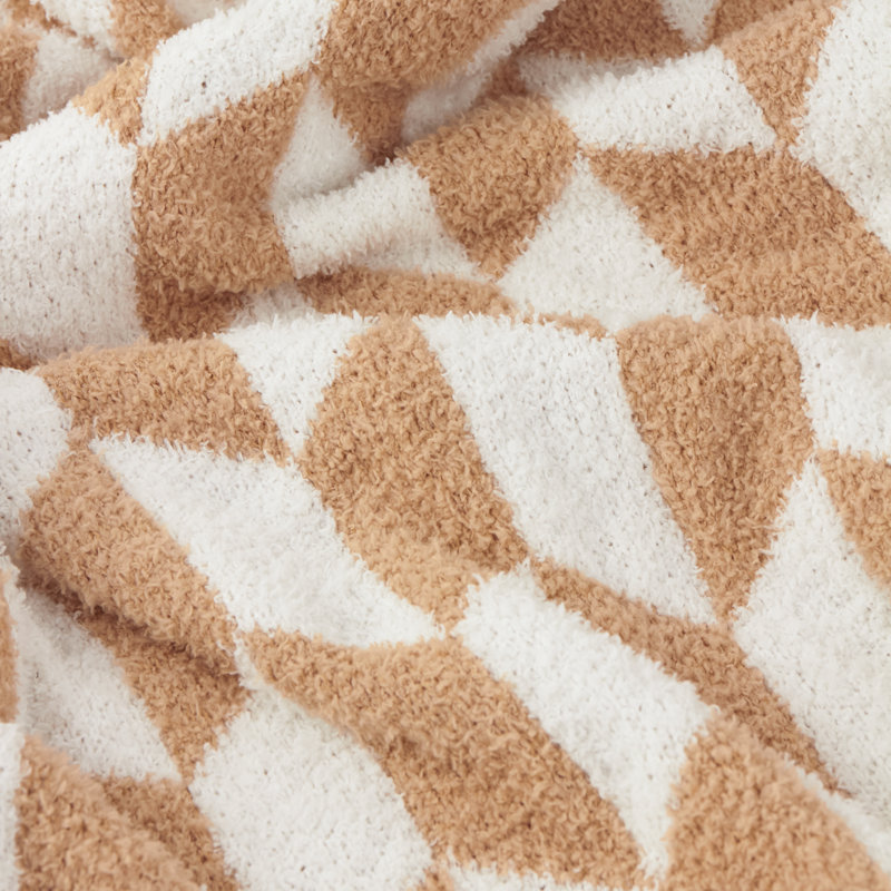 Olsen Knitted Throw Blanket, Beige/Brown Geometric