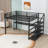 Queen Loft Bed With Desk, Storage Staircase, LED Lighting And Charging Station