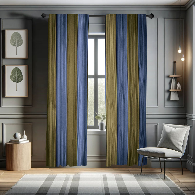 East Urban Home Rustic Curtains, Cottage Cabin Life Print Art, Pair of 28", Pale Ceil, 28" W x 63" L