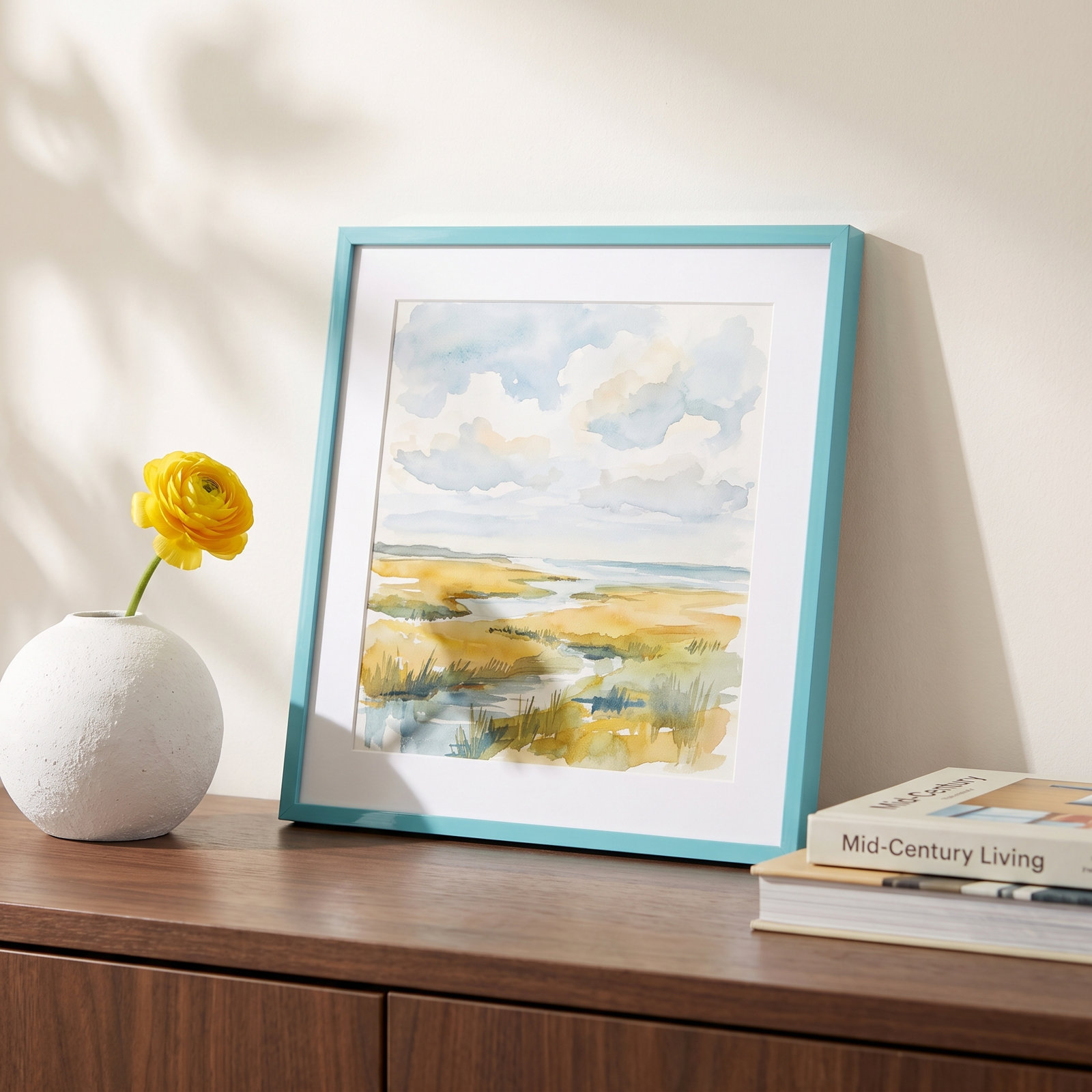 Williston Solid Wood Picture Frame with Mat, 20" W x 20" H, Blue, Yes