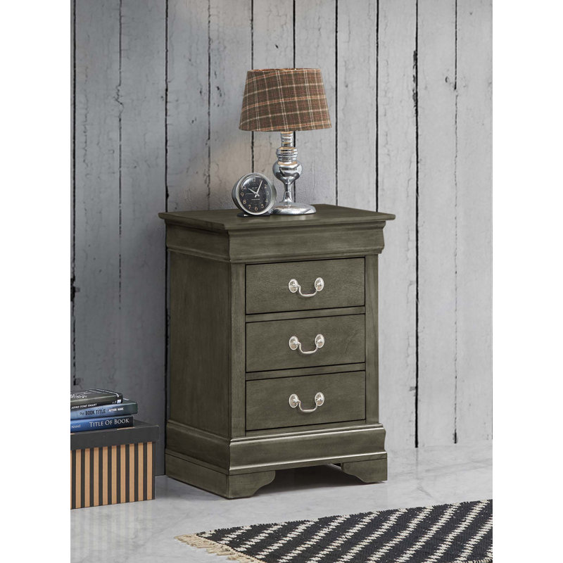 Table de chevet traditionnelle avec tiroirs, Gris