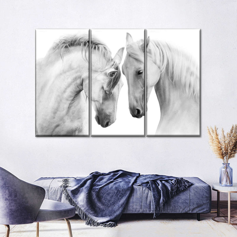 Couple de chevaux blancs sur toile, ensemble de 3 pièces, H 28 po x l 45 po x P 1,25 po