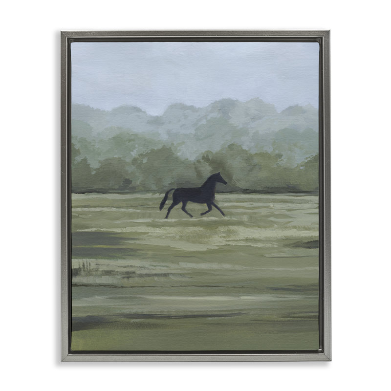 «Rider's Shadow Horse», art mural encadré par Floater, H 21 po x l 17 po, Cadre flottant métallique doré