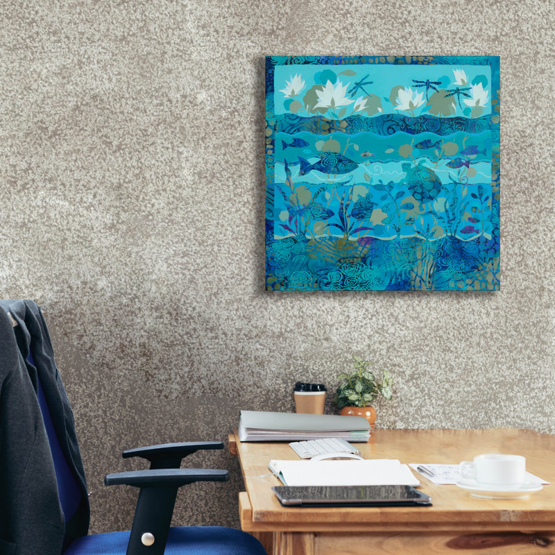  «Waterlilies And Dragonflies» par Sue Davis, art mural sur toile, 26 po x 26 po, H 26 po x l 26 po