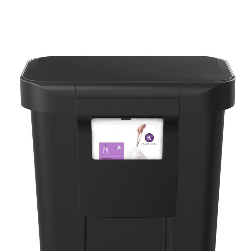 Simplehuman 45L Plastic Rectangular Pedal Bin With Liner Pocket, Black