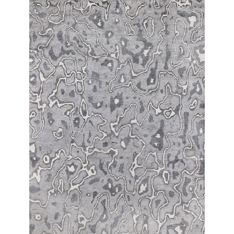 Tapis gris / blanc / noir noué à la main de haute qualité, Rectangle 4 pi x 6 pi