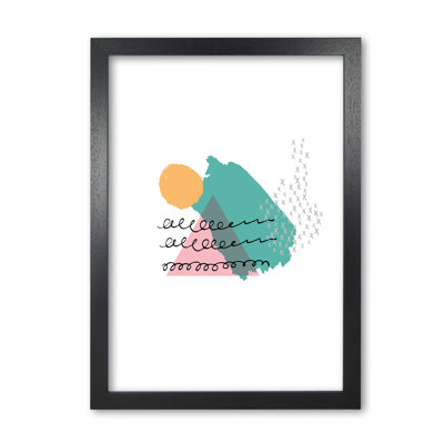 Pink And Teal Mountain Sun Abstract - Print