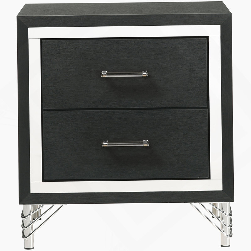 Black 2-Drawer Nightstand Bedside Table