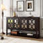 Console / armoire de rangement / buffet élégant avec portes en miroir, tablettes spacieuses et pieds en bois d'acacia durable-698612752