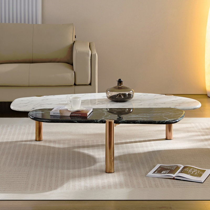 Tables basses d'appoint en faux marbre avec pieds en métal pour le bureau à domicile