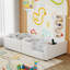Lit plateforme simple tapissier avec garde-corps et station de charge, blanc-1774493357