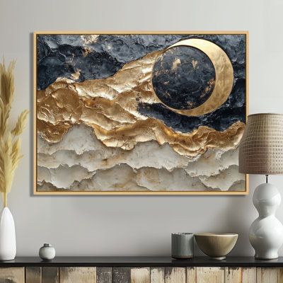 Golden Eclipse on Marble Dancing Waves I - Abstract Realism, art mural