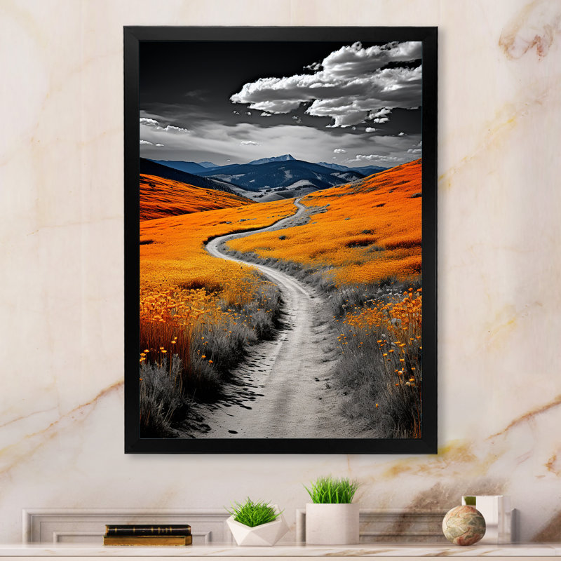 Route dans le désert I - décoration murale route, Cadre photo noir, H 20 po x l 12 po x P 1 po