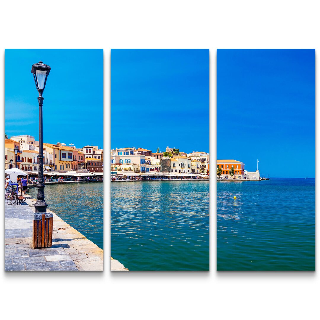 3-tlg. Leinwandbilder-Set Hafen - Kreta