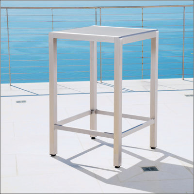 43 Inch Outdoor Aluminum Frame Bar Table With Tempered Glass Top, Grey Finish, Rust-Resistant And Durable