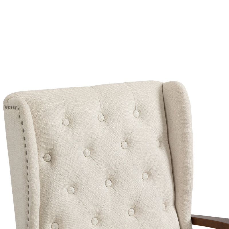 Fauteuil à oreilles rembourré Biali, Lin beige