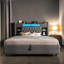 Linen 4ft6 Double Bed with Hydraulic Storage Upholstered Bed Frame with LED Lighting & Charging Station, Storage Headboard (No Mattress)-732668695-735658326
