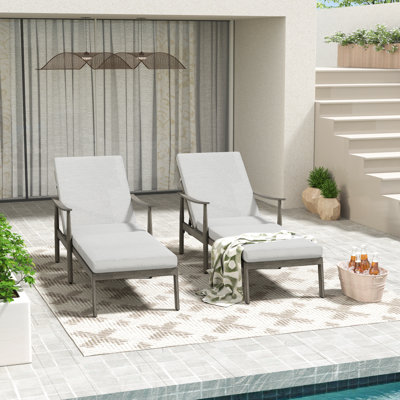 Ensemble 2 pièces de chaise longue de patio en aluminium avec dossier et coussins de sangles