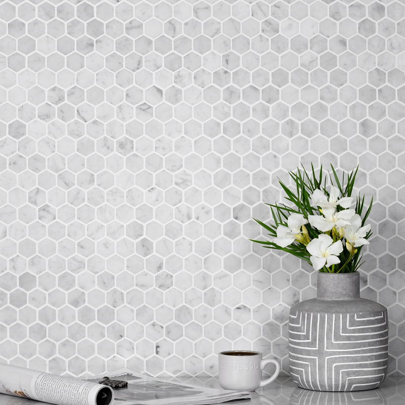 Heritage 1 in. x 1 in. Honeycomb Honed Marble Tile
