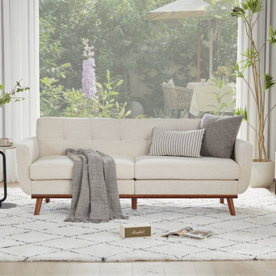 77.2" W Linen Sofa Couch, Mid Century Modern Decor Loveseat Couches For Living Room, Button Tufted Upholstered Small Couch For Bedroom