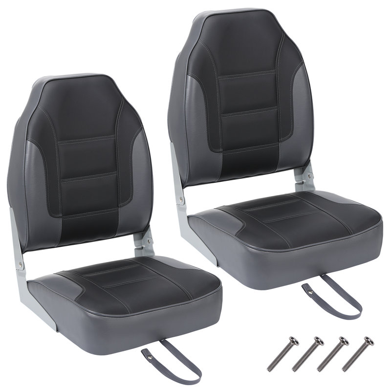 2 Pack Dark grey Folding Boat Seats High Back Fishing Boat Seat Comfortable Boat Chairs with Thick Sponge Padding and Hinge for Sightseeing Boat
