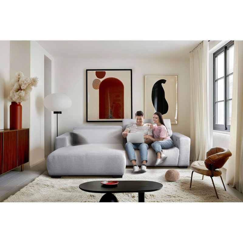 Almontiser Cozzy Reclining Corner Sofa in Curdouy Velvet Fabric, Light Grey, Left Hand Facing