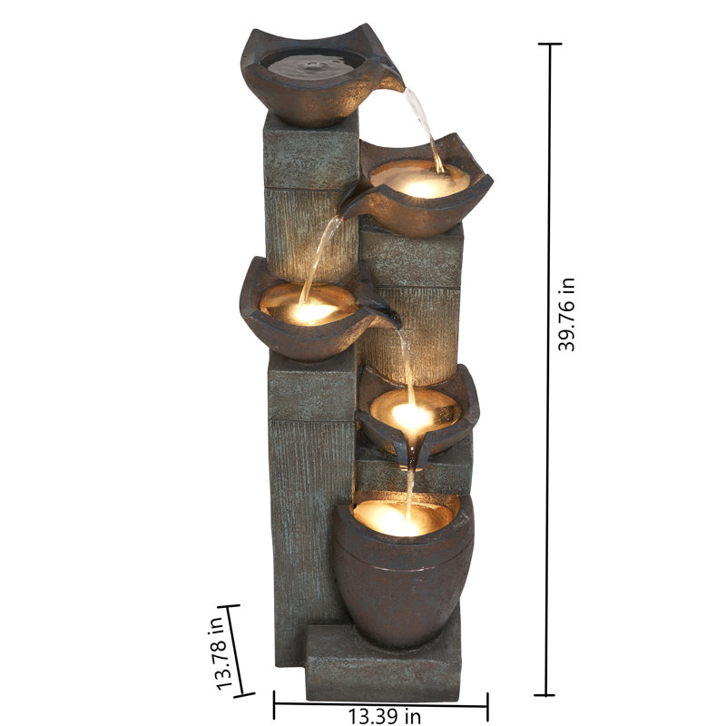 Fontaine en cascade 40 po avec 4 DEL blanc chaud