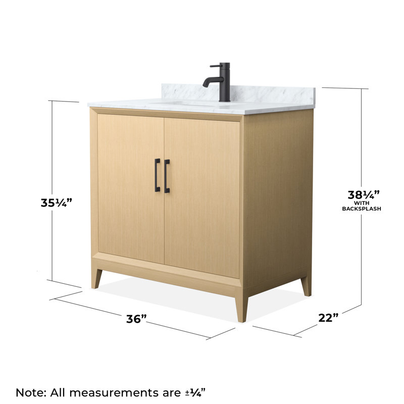 Janna 36" Freestanding Single Bathroom Vanity with Marble Top, Matte Black