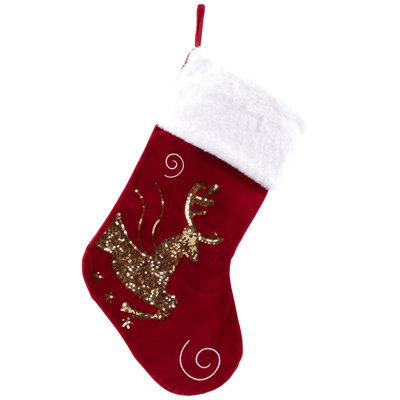 Reindeer And Snowflake Sequin Christmas Stockings - 20" - Red And White - Set Of 2