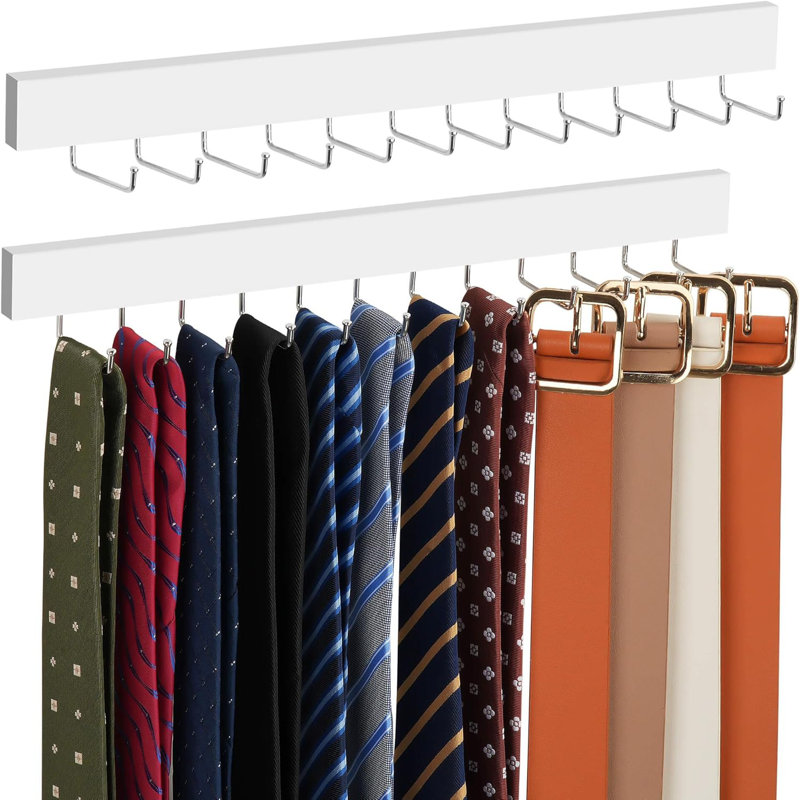 Ensemble de 2 organisateurs de cravates en bois massif muraux - support pivotant à 180 ° pour garde-robe et garde-robe